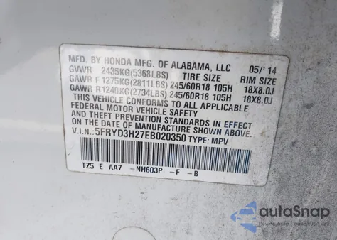 2014 Acura Mdx from USA, damaged, VIN 5FRYD3H27EB020350